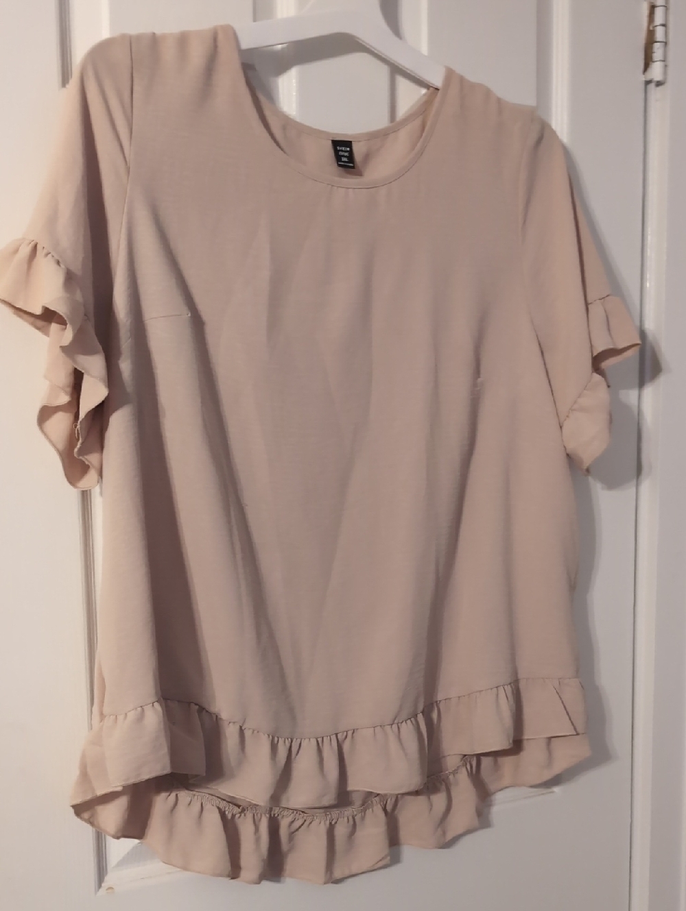 SHEIN Light Beige Ruffle Hem Short Sleeve Blouse